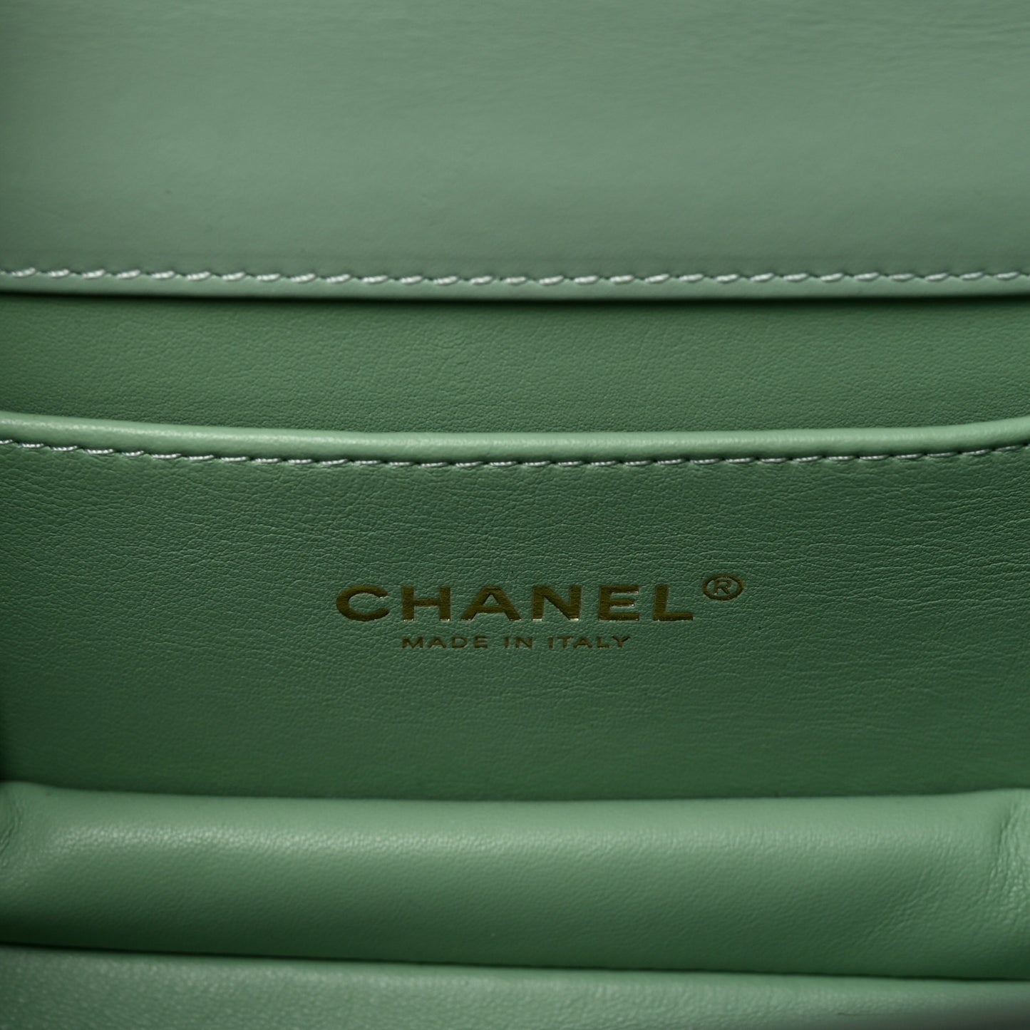 Shiny Calfskin Quilted Mini Metal Top Handle Flap Light Green