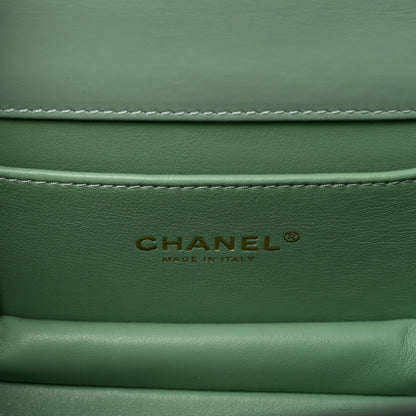 Chanel Shiny Calfskin Quilted Mini Metal Top Handle Flap Light Green 6 of 10