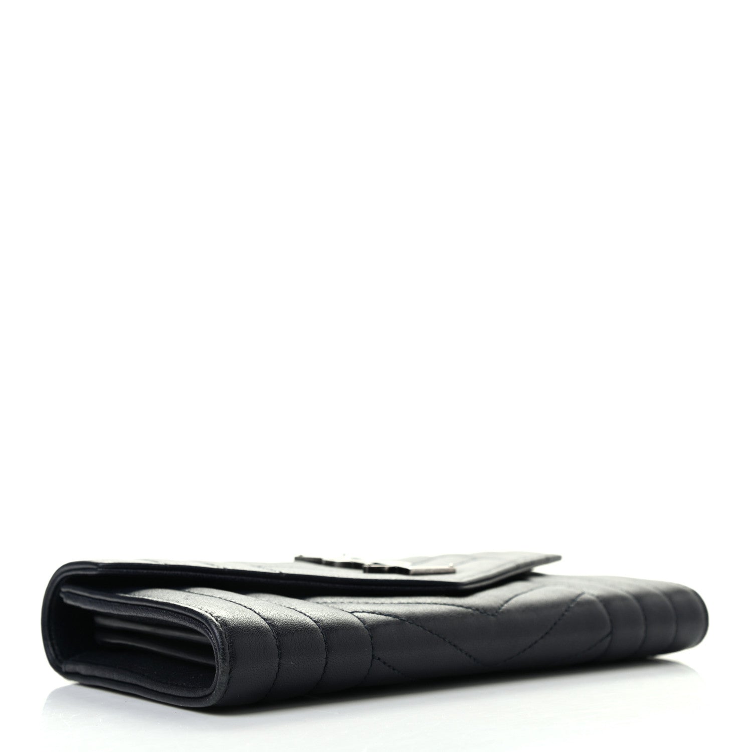 Saint Laurent Lambskin Mixed Matelasse Quilted Large Monogram Envelope Wallet Navy 4 of 8