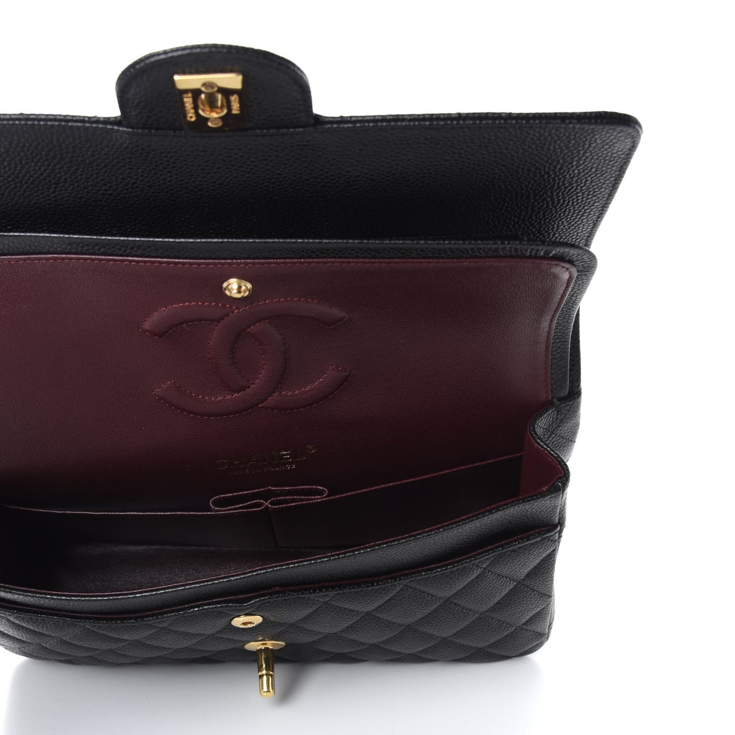 Caviar Quilted Medium Double Flap Black