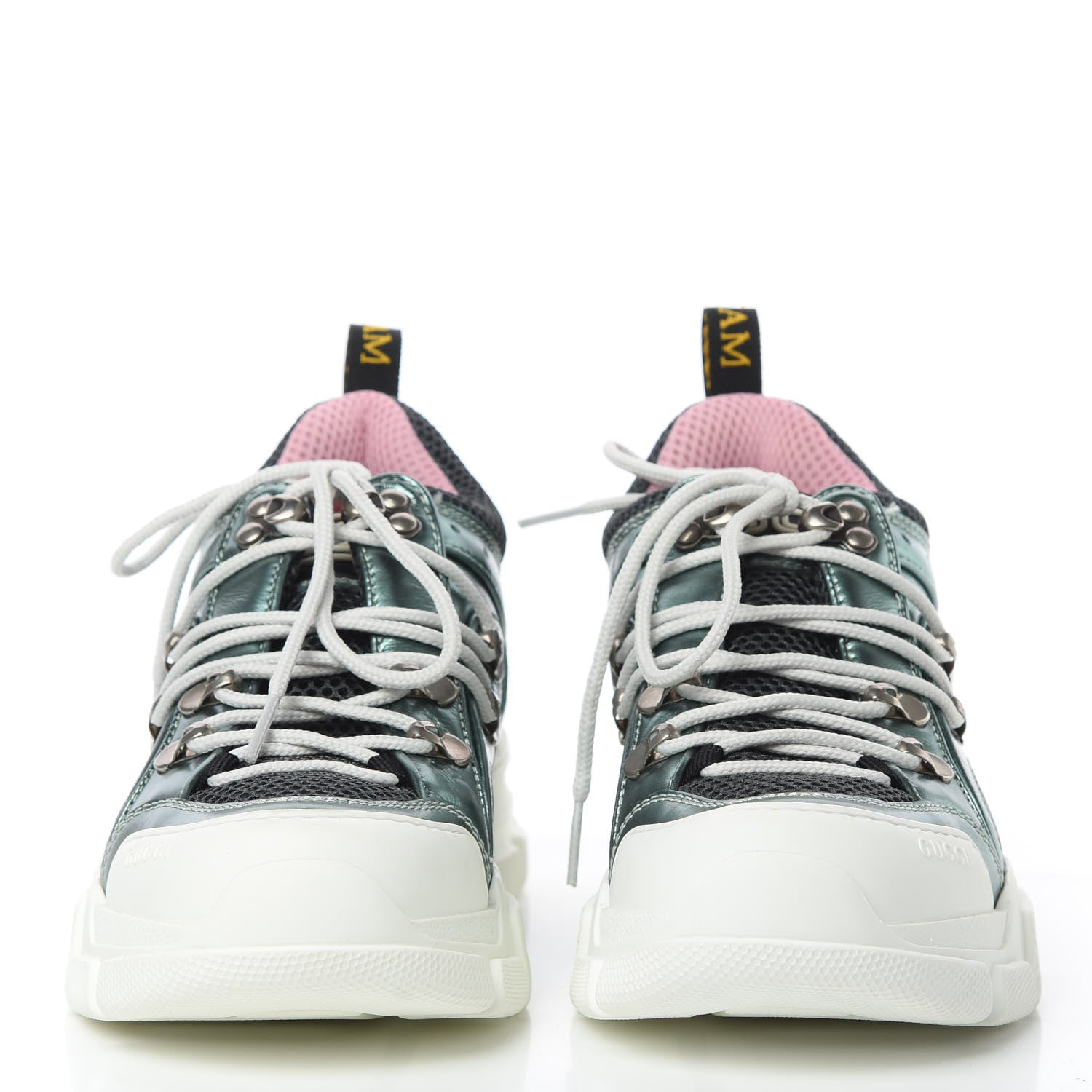 Gucci X SEGA Metallic Calfskin Removable Crystals Womens Flashtrek Sneakers 36 Lago Loess Silver 2 of 10