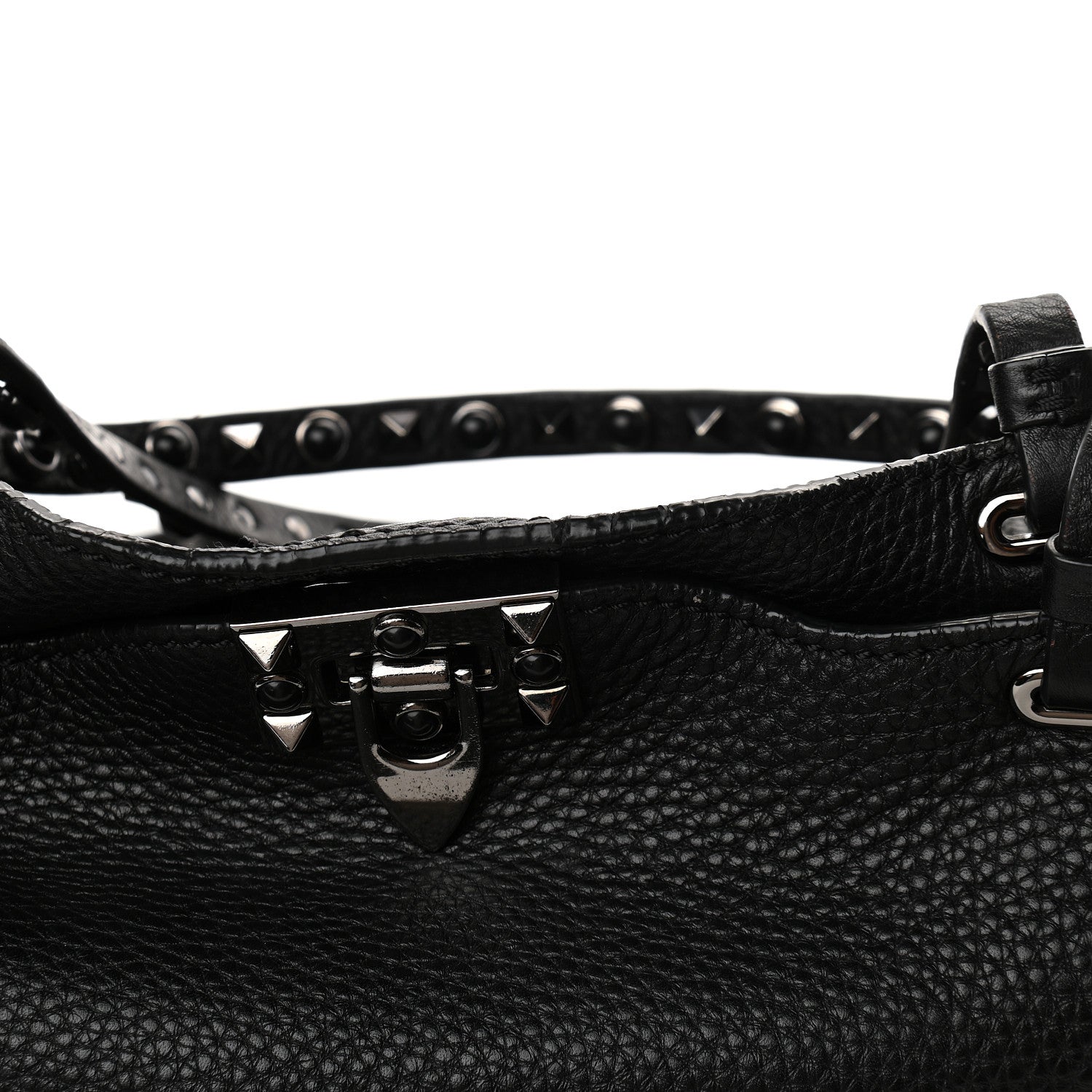 Valentino Garavani Grained Calfskin Onyx Medium Rockstud Rolling Tote Black 9 of 9