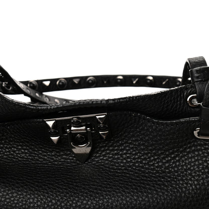 Valentino Garavani Grained Calfskin Onyx Medium Rockstud Rolling Tote Black 9 of 9
