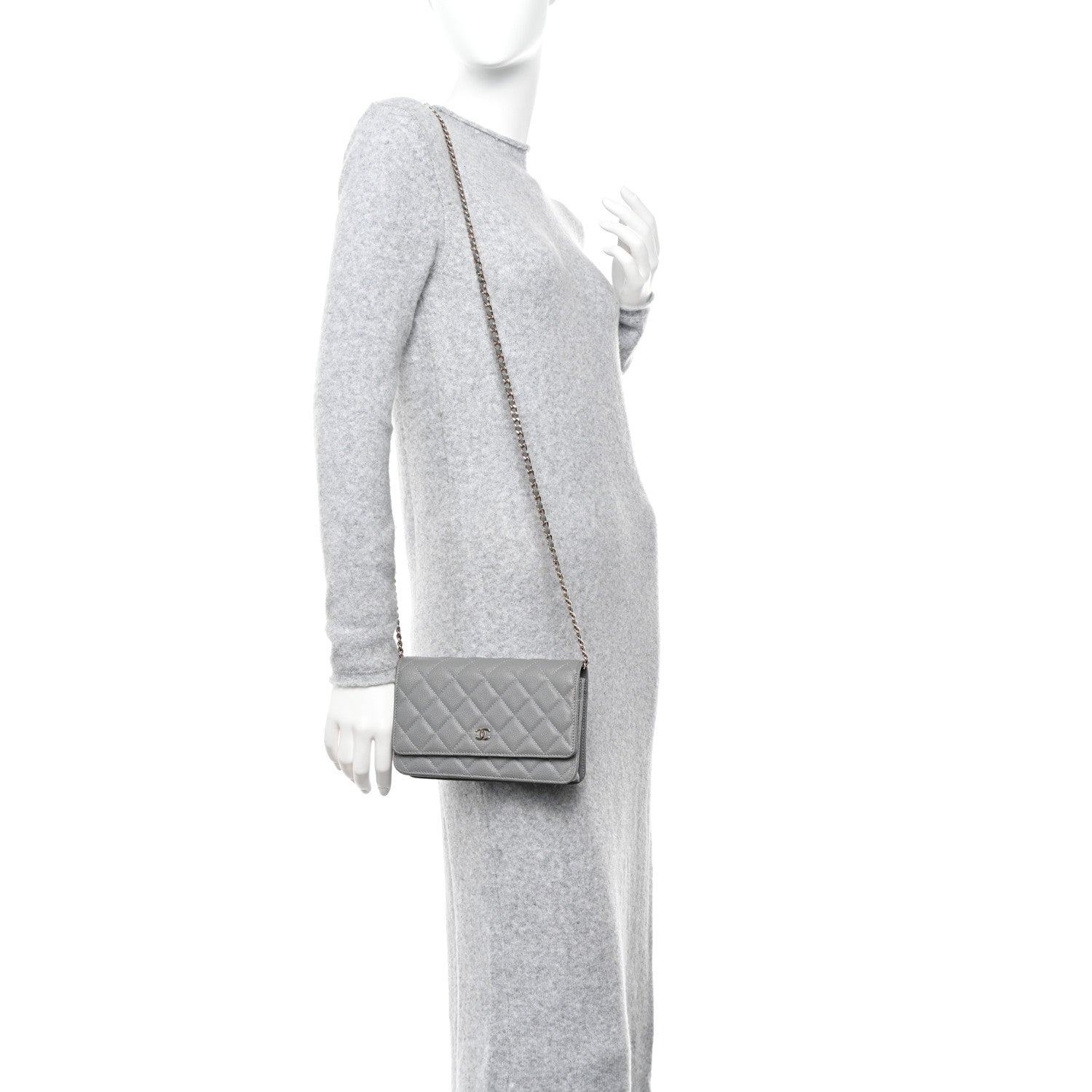 Chanel Caviar Quilted Wallet on Chain WOC Grey 2 of 12