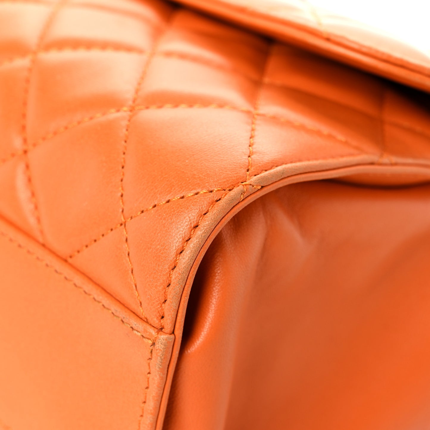 Lambskin Quilted Jumbo Grocery By Chanel Drawstring Shopping Bag Orange