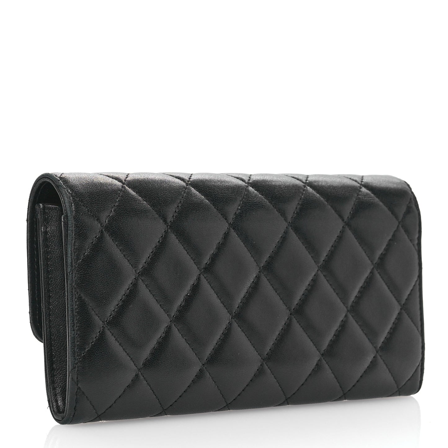 Lambskin Quilted Large Gusset Flap Wallet Black