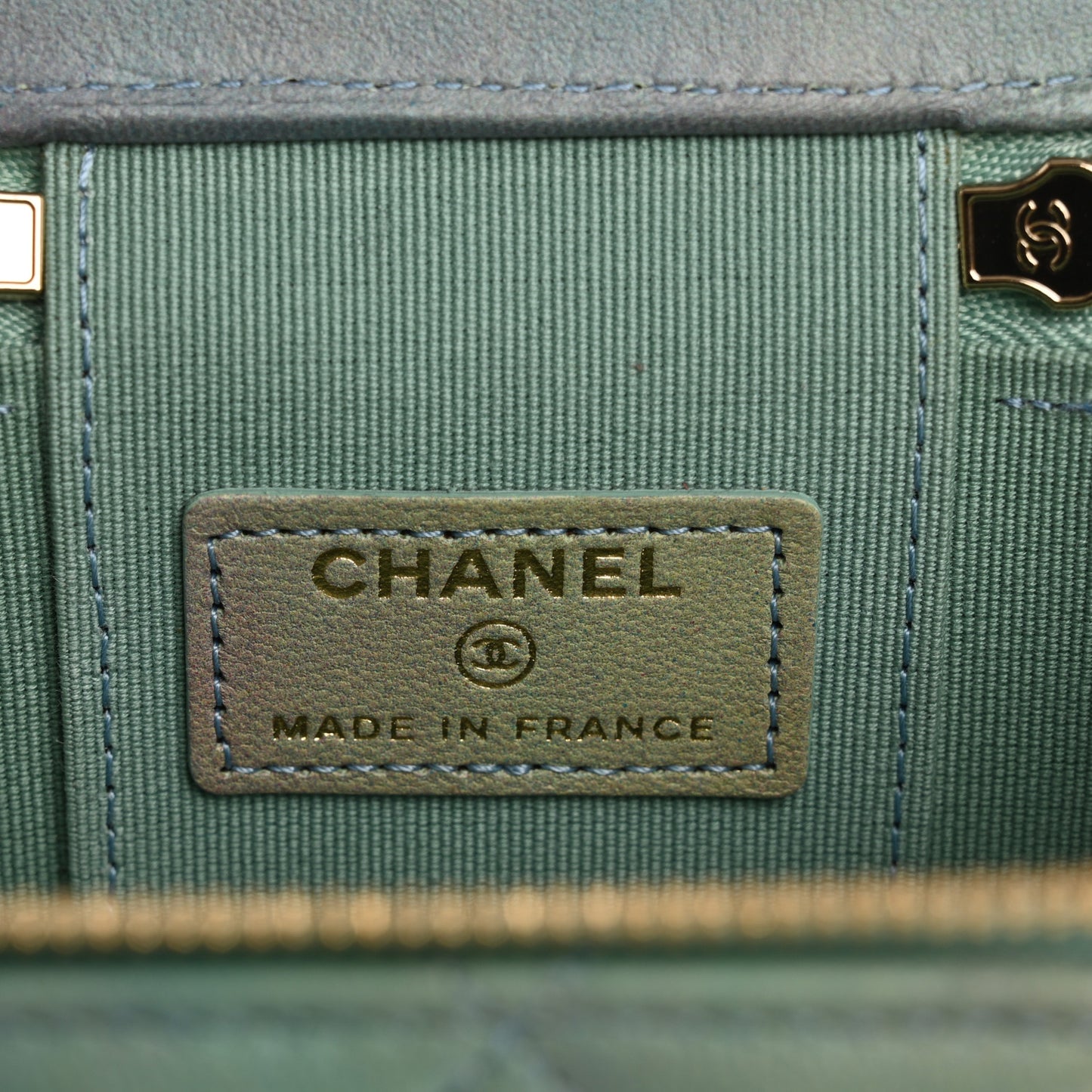 Lambskin Quilted Ombre Top Handle Mini Vanity Case With Chain Blue Green