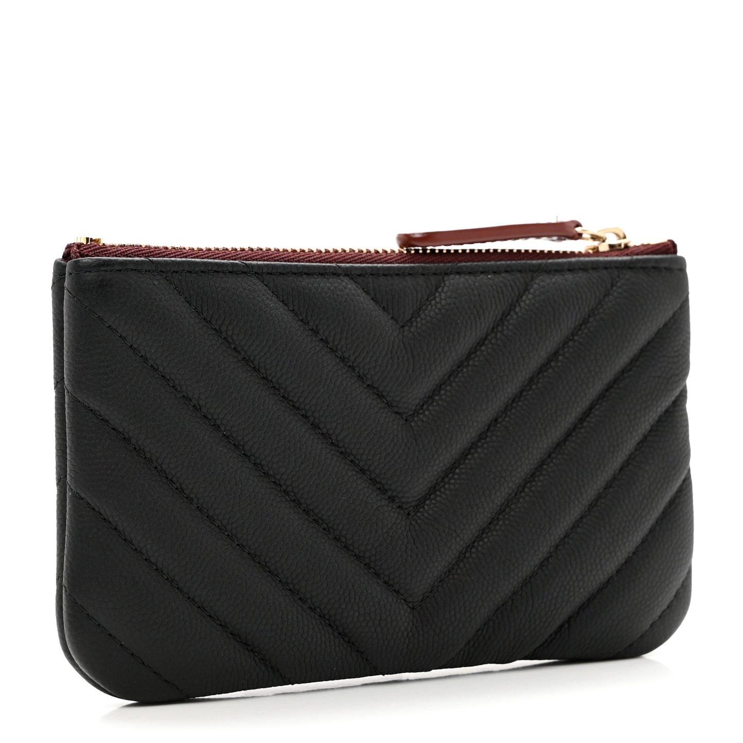 Caviar Chevron Quilted Small Cosmetic Case Black