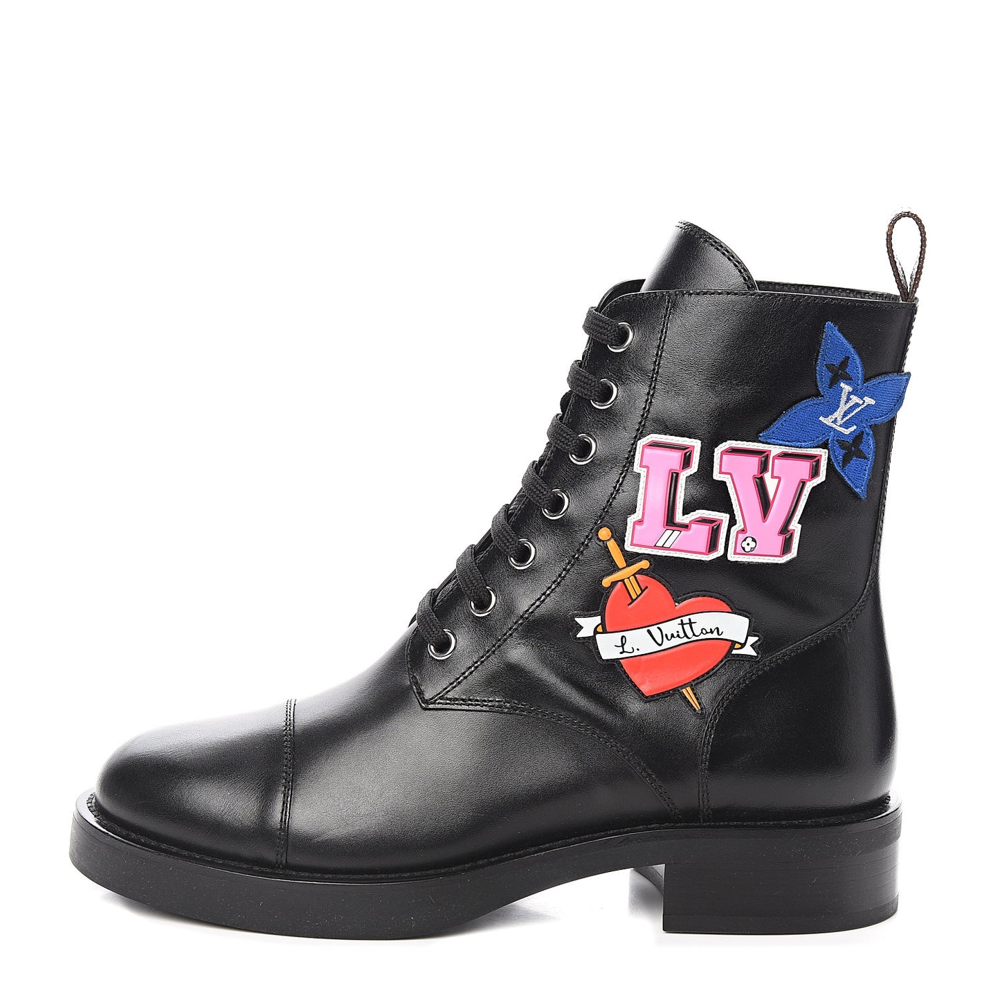 Calfskin LV Black Heart Flat Ranger Boots 37.5 Black