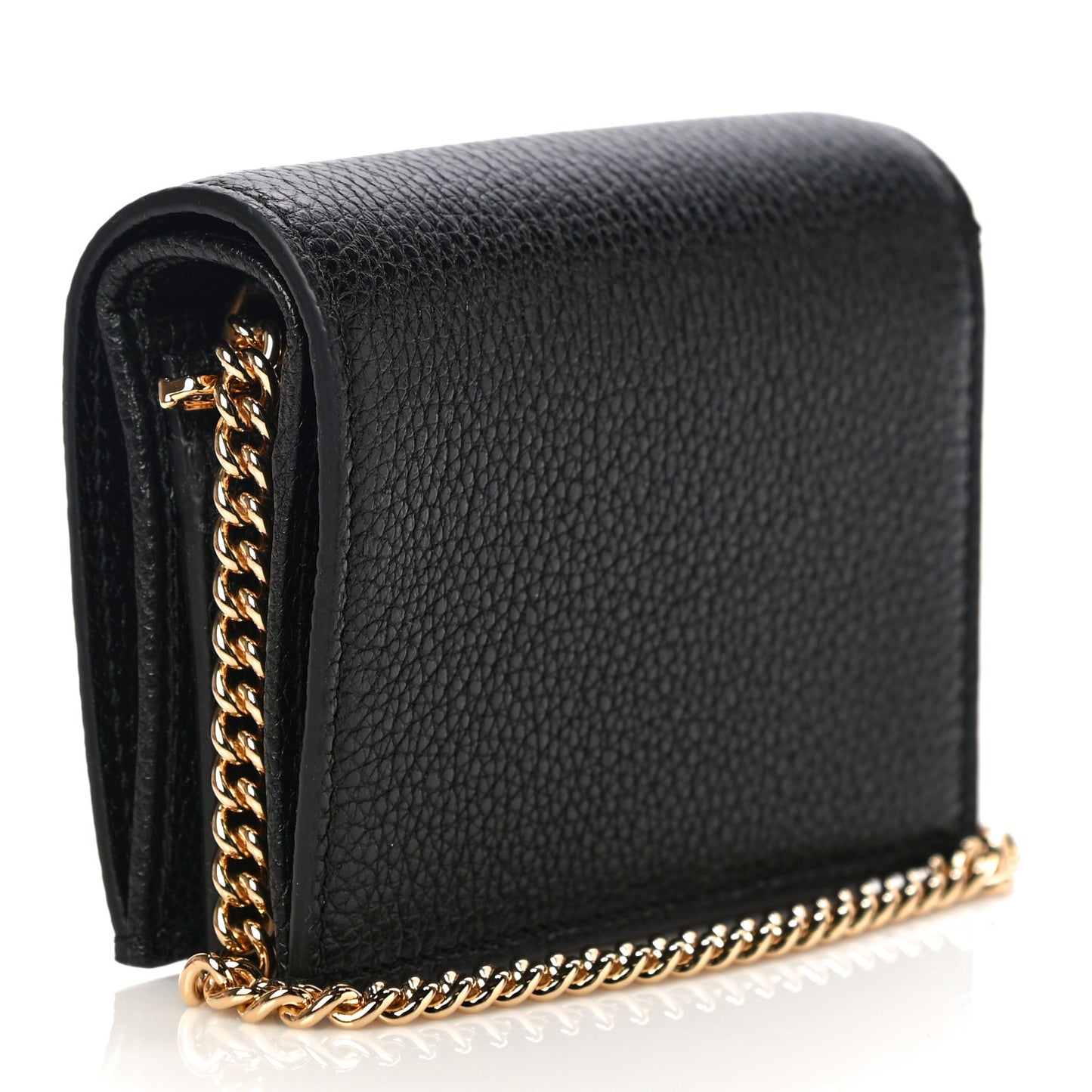 Grainy Calfskin Zumi Chain Card Case Wallet Black