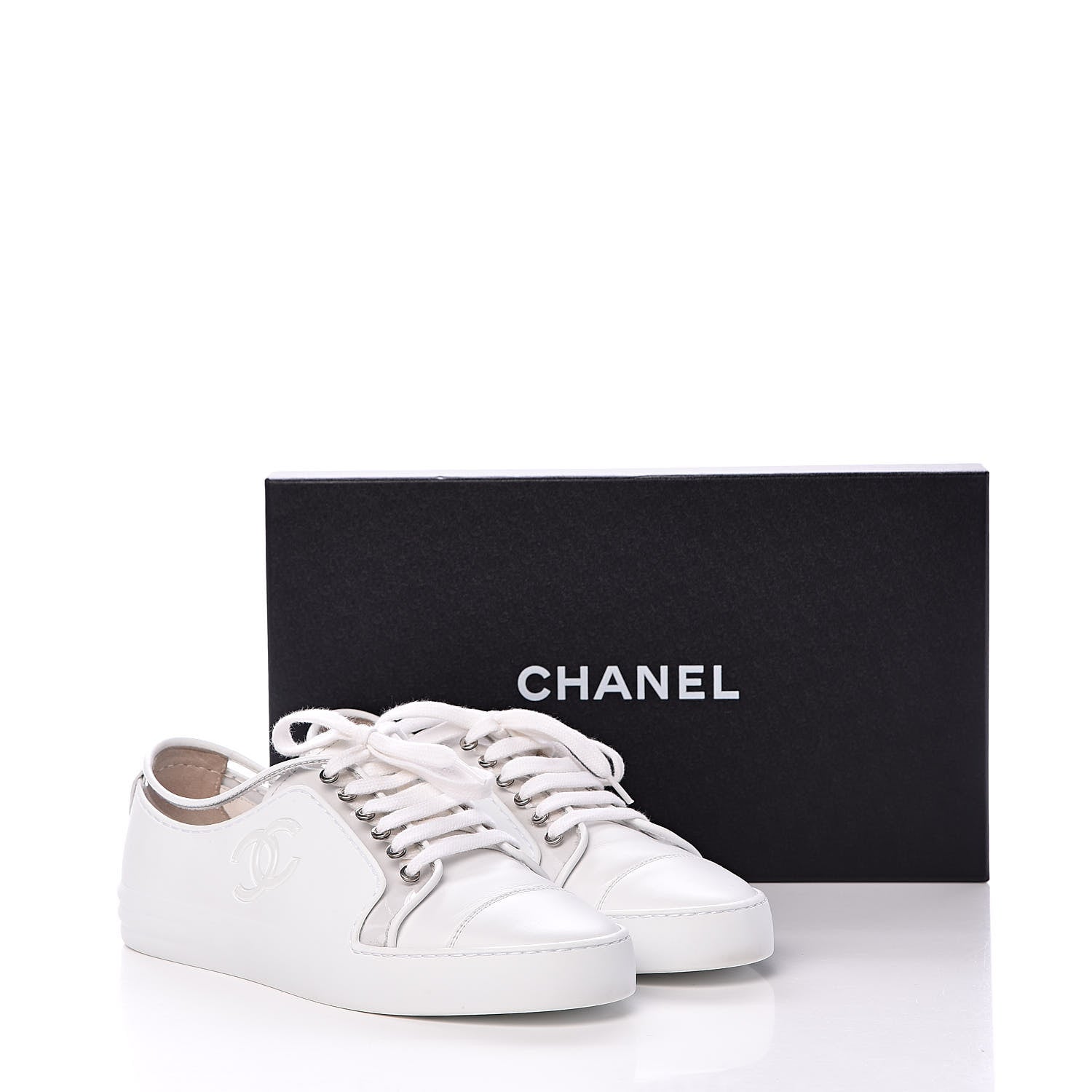 Chanel Calfskin PVC Womens CC Sneakers 39 White Transparent 10 of 10
