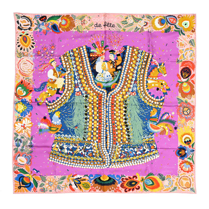 Hermes Silk Costume de Fete Scarf 90 Rose Poudre Cyclamen Jaune 1 of 5