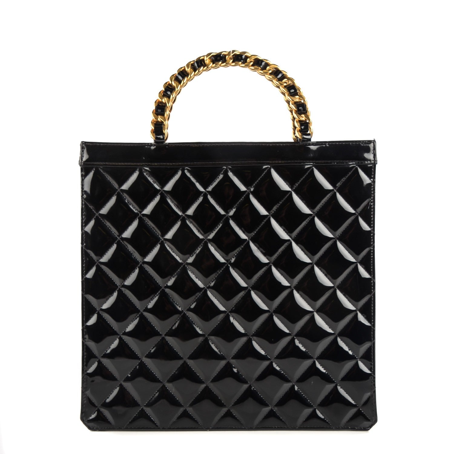 Chanel Patent Quilted Chain Handle Tote Black 1 of 8