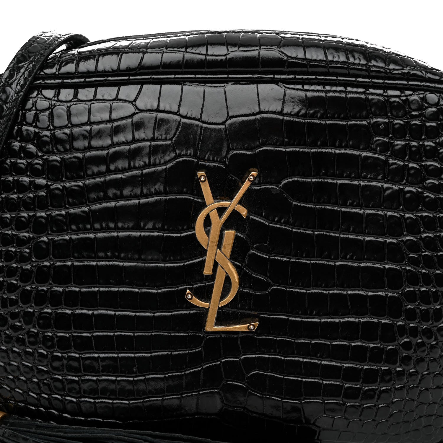 Saint Laurent Patent Calfskin Crocodile Embossed Monogram Lou Camera Bag Black 7 of 9