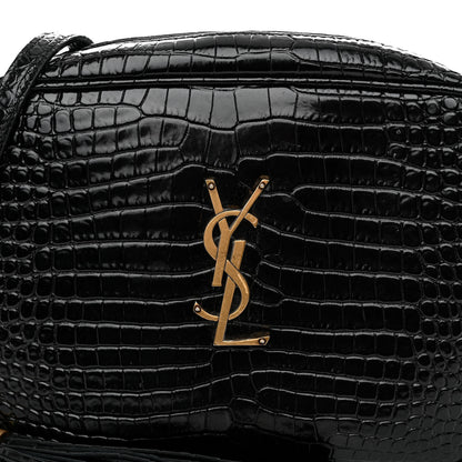 Saint Laurent Patent Calfskin Crocodile Embossed Monogram Lou Camera Bag Black 7 of 9
