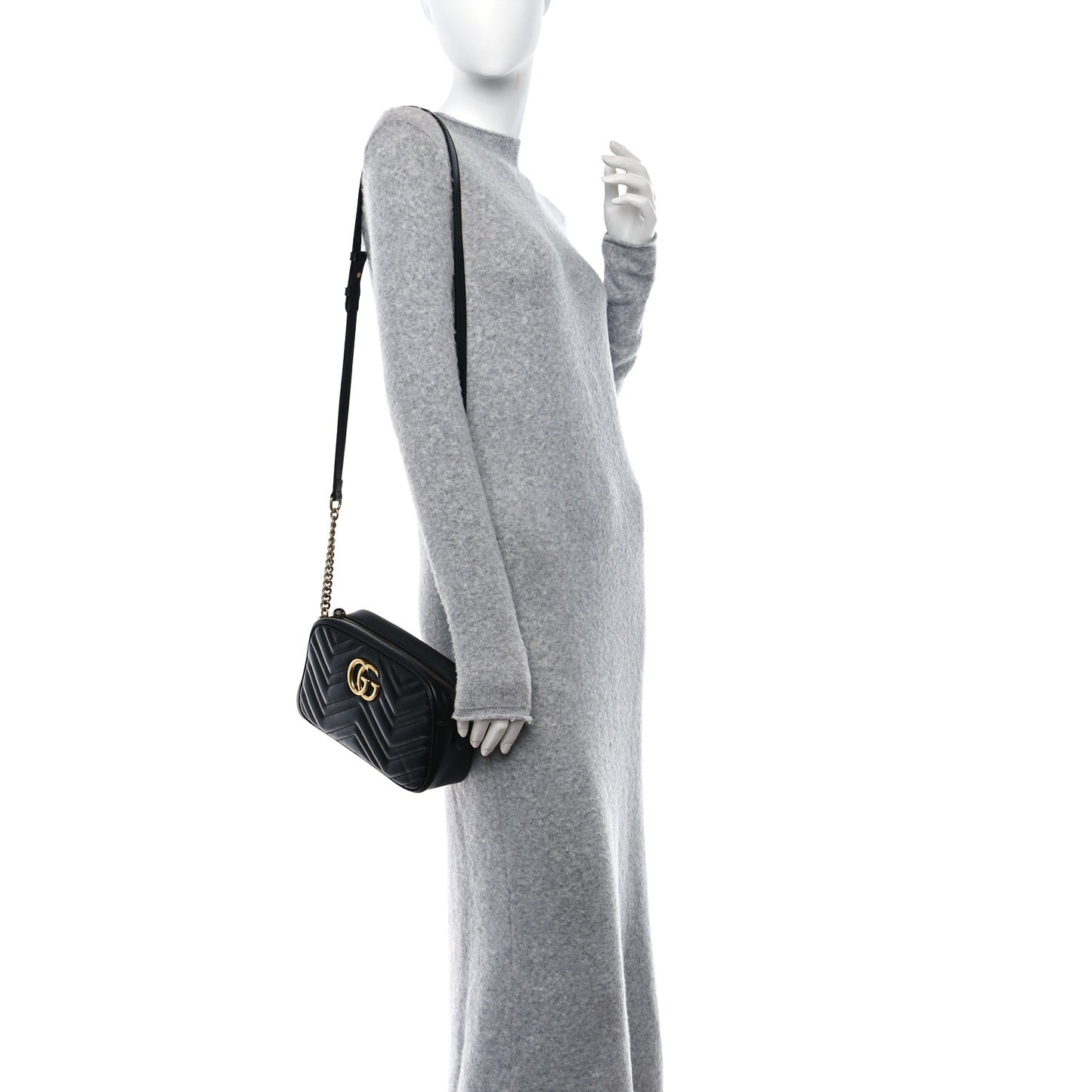 Calfskin Matelasse Small GG Marmont Chain Shoulder Bag Black