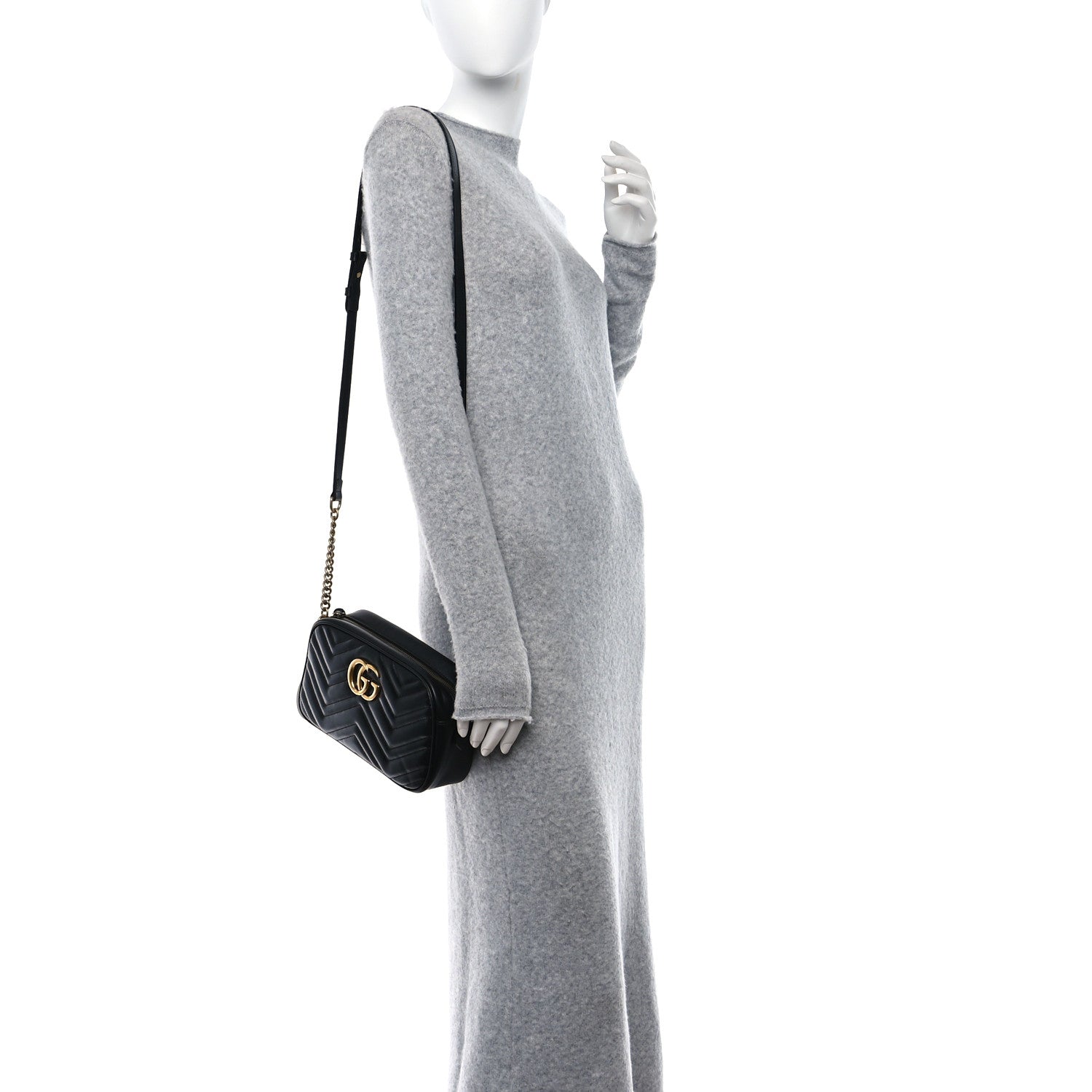 Gucci Calfskin Matelasse Small GG Marmont Chain Shoulder Bag Black 2 of 10