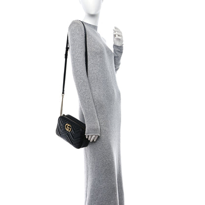 Gucci Calfskin Matelasse Small GG Marmont Chain Shoulder Bag Black 2 of 10