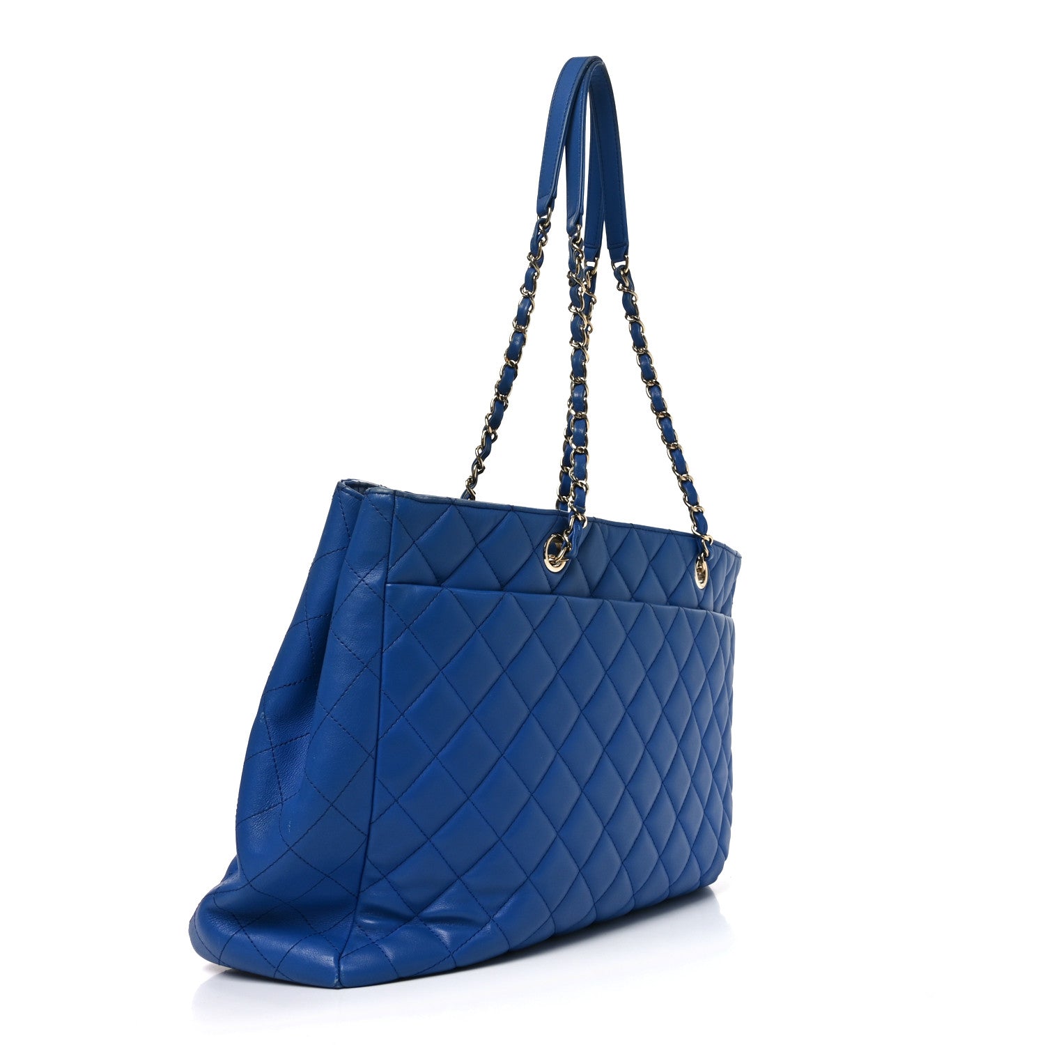 Chanel Calfskin Quilted Large CC Shopping Tote Blue 3 of 10