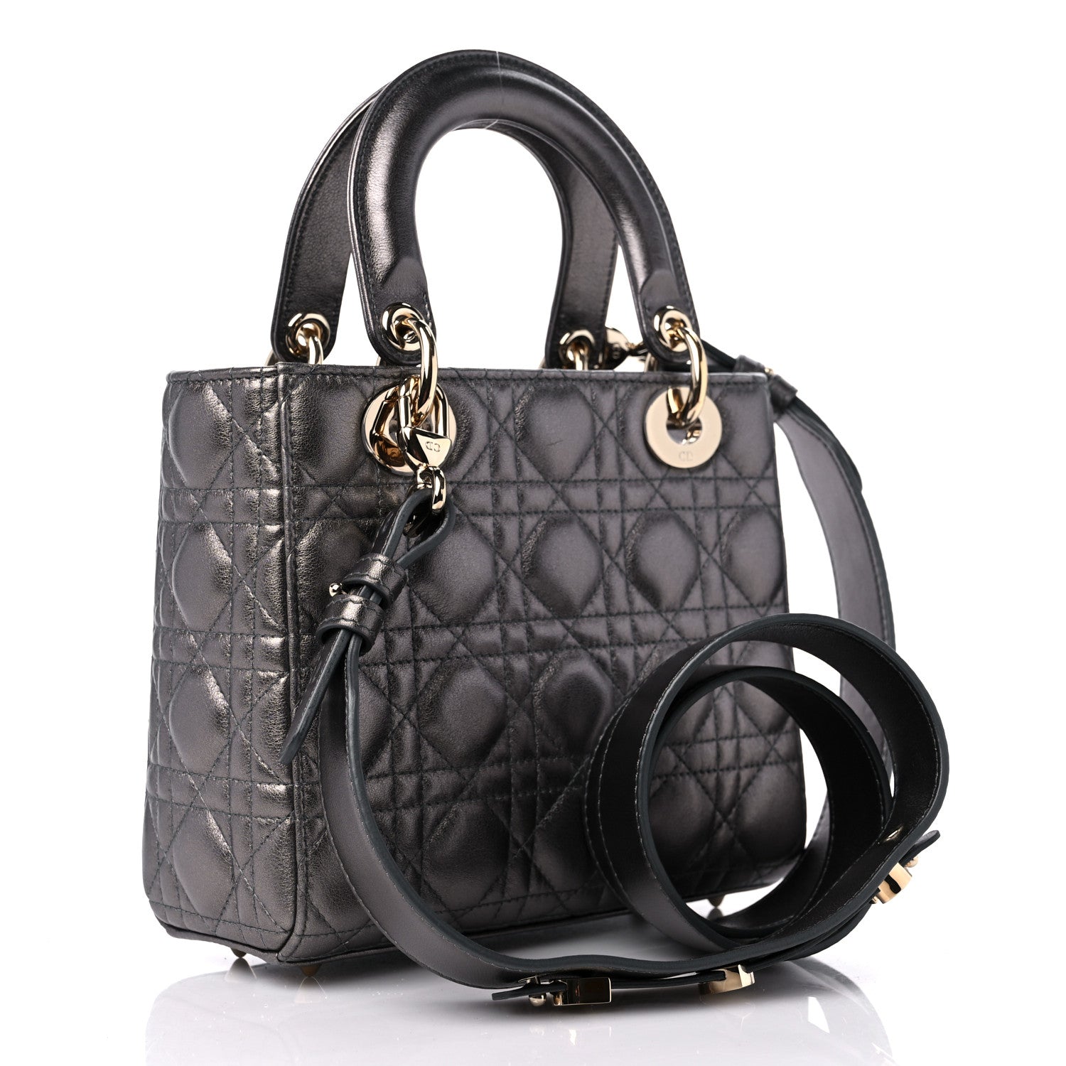 Christian Dior Lambskin Cannage Small My ABCDior Lady Dior Metallic Grey 3 of 11