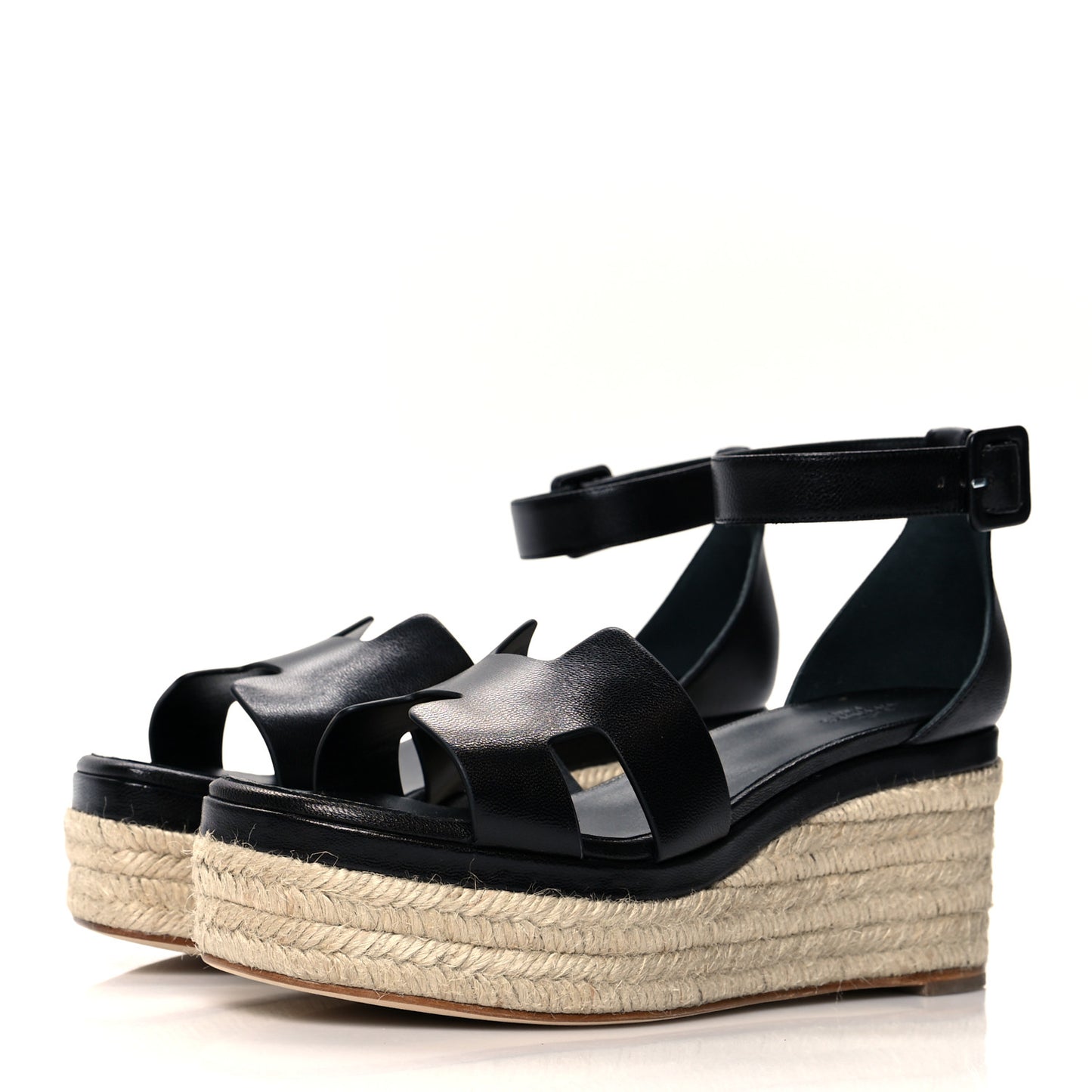 Goatskin Elda Espadrille Wedge Sandals 39 Black