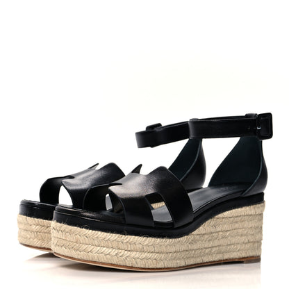 Hermes Goatskin Elda Espadrille Wedge Sandals 39 Black 3 of 8