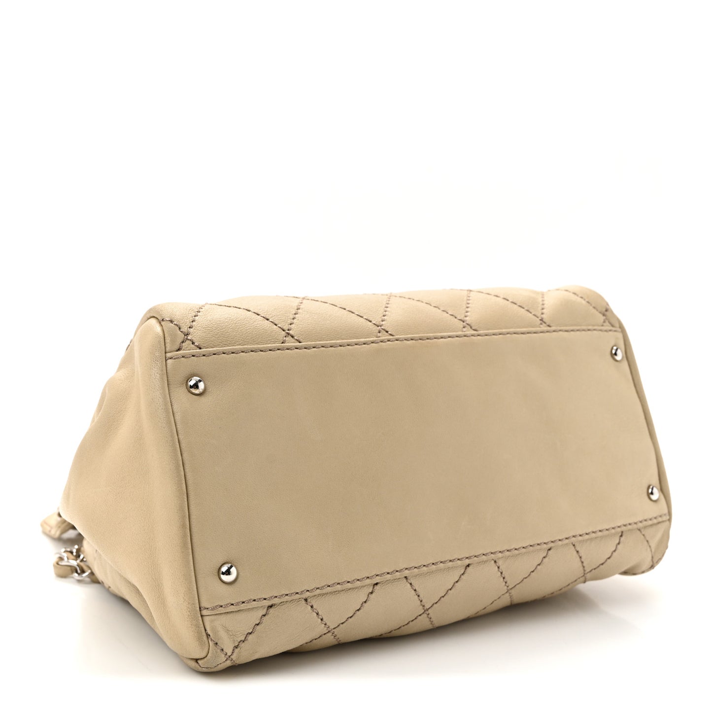 Lambskin Stitched Accordion Tote Beige