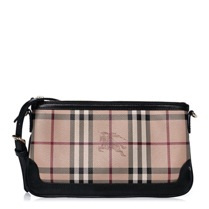 Burberry Haymarket Check Small Peyton Crossbody Clutch Bag Black 1 of 11
