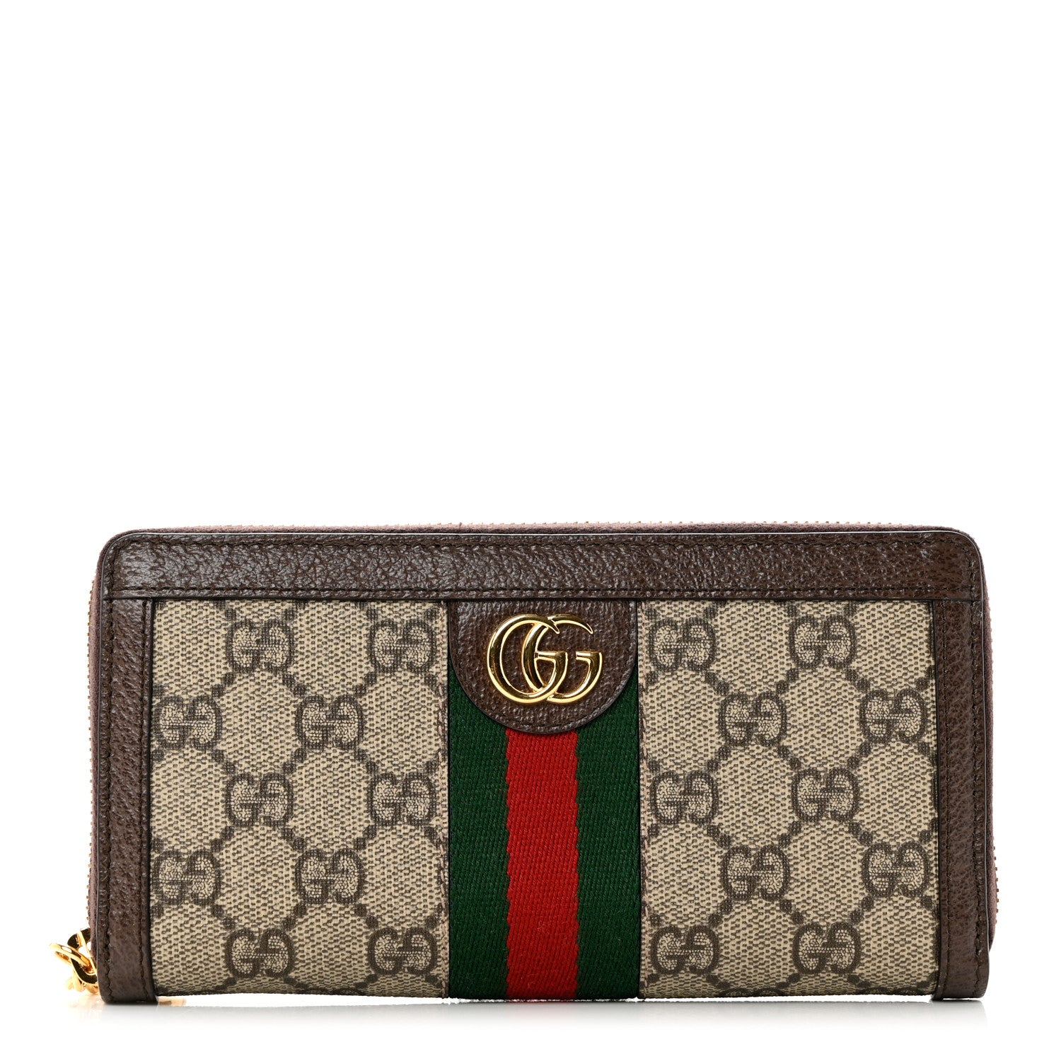 Gucci GG Supreme Monogram Web Ophidia Zip Around Wallet Brown 1 of 6