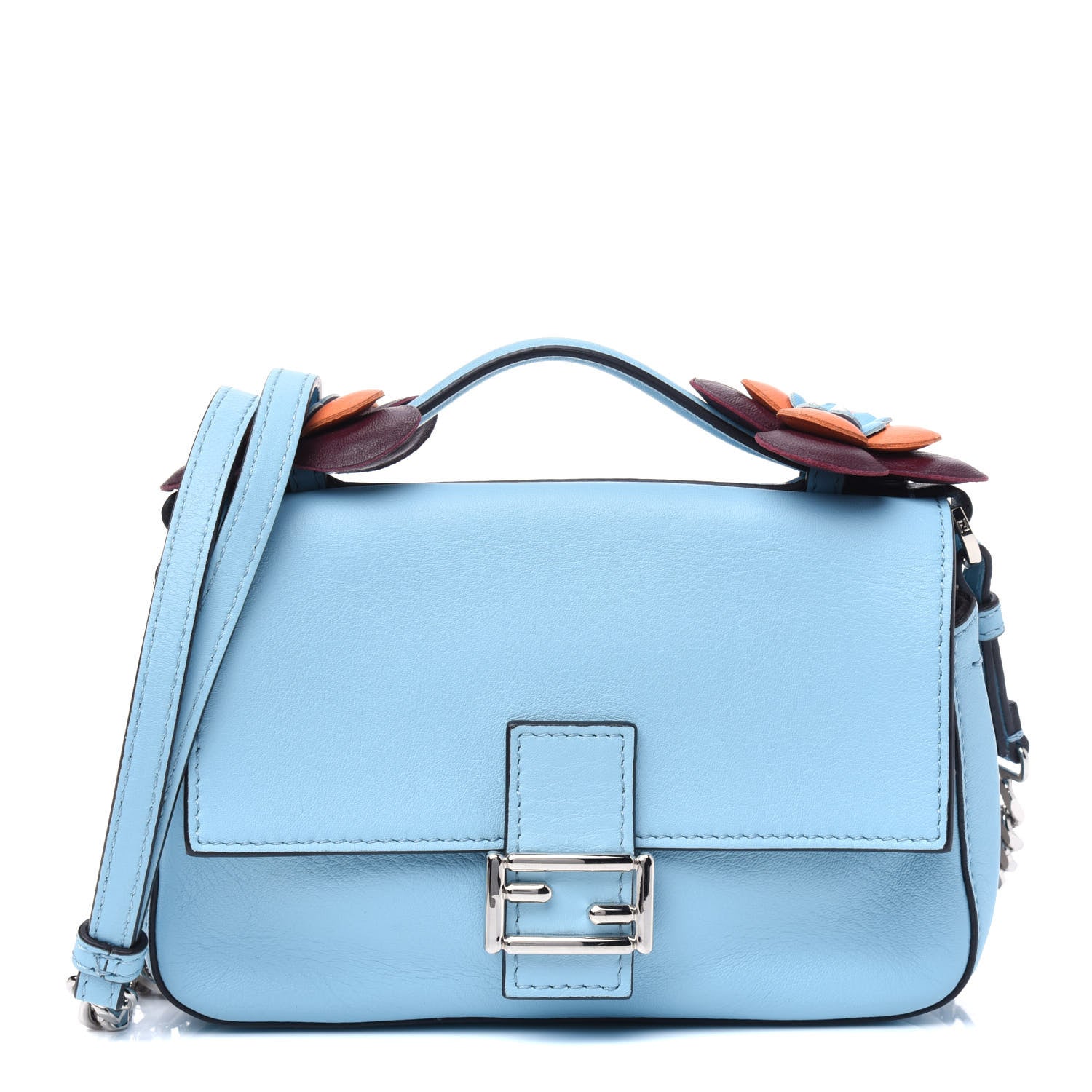 Fendi Vitello Dolce Bi-Color Micro Double Baguette Turchese Pallido Grigio Polvere 1 of 5