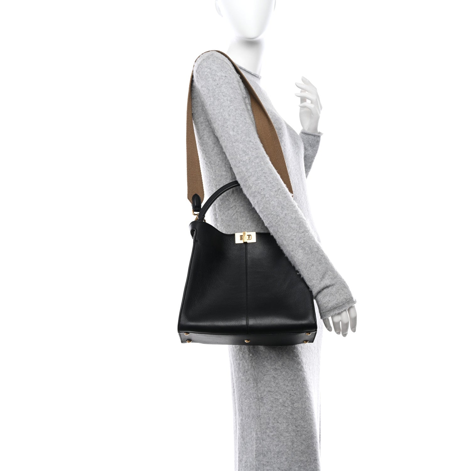 Fendi Vitello Seta Glazed Fabric FF 1974 Medium Peekaboo X-Lite Black Fragola 2 of 12