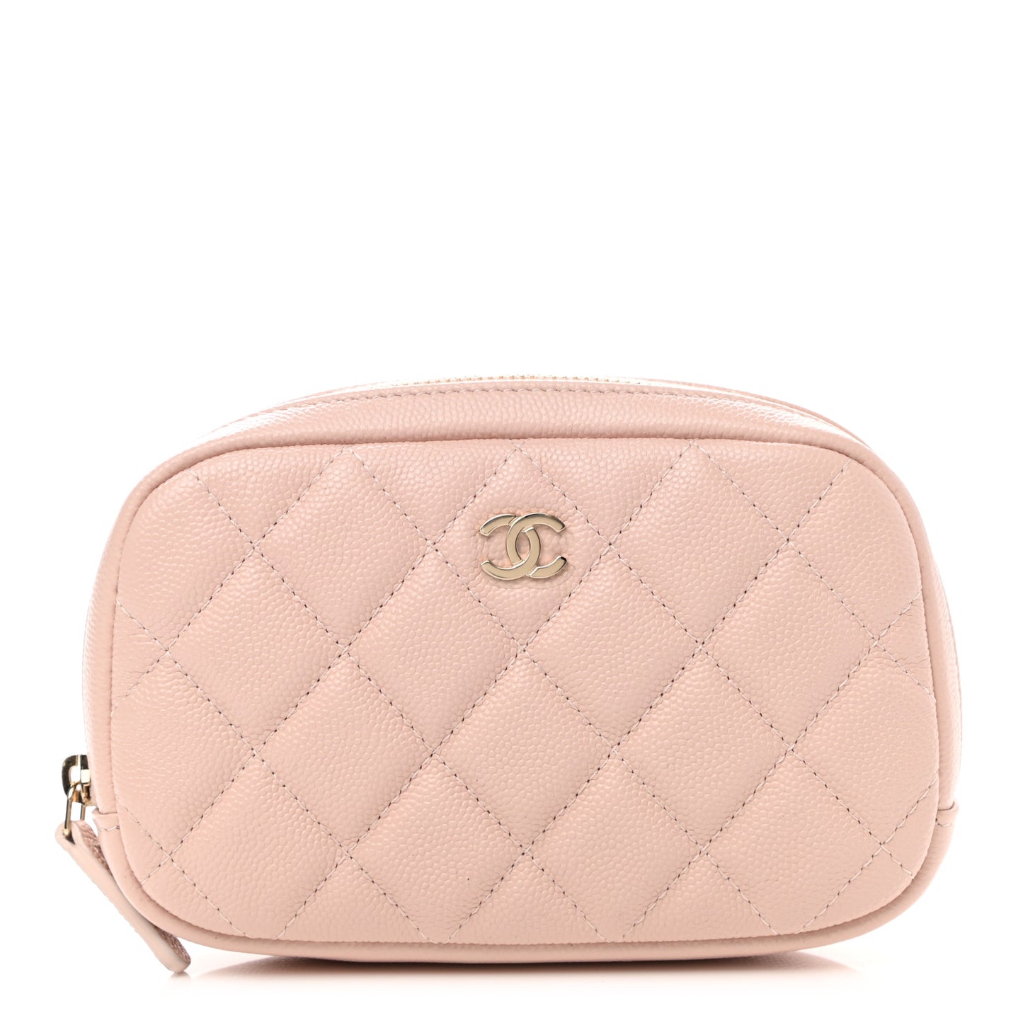 Caviar Quilted Small Curvy Pouch Cosmetic Case Light Pink