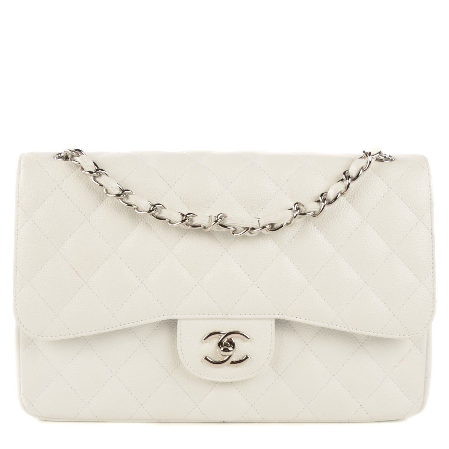 Chanel Caviar Quilted Jumbo Double Flap White 1 of 15