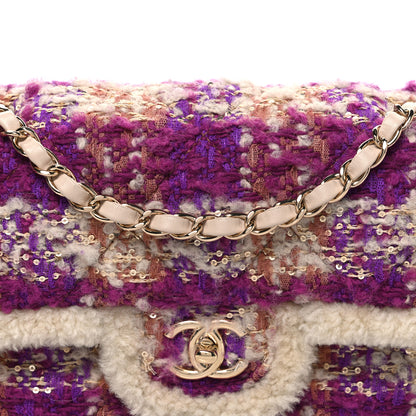 Chanel Tweed Shearling Large Flap Bag Purple Beige 8 of 10