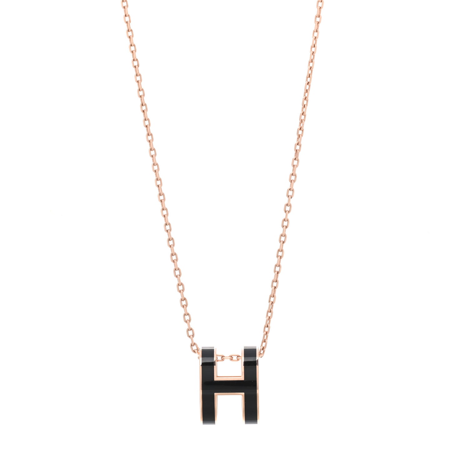 Lacquered Rose Gold Pop H Pendant Necklace Black