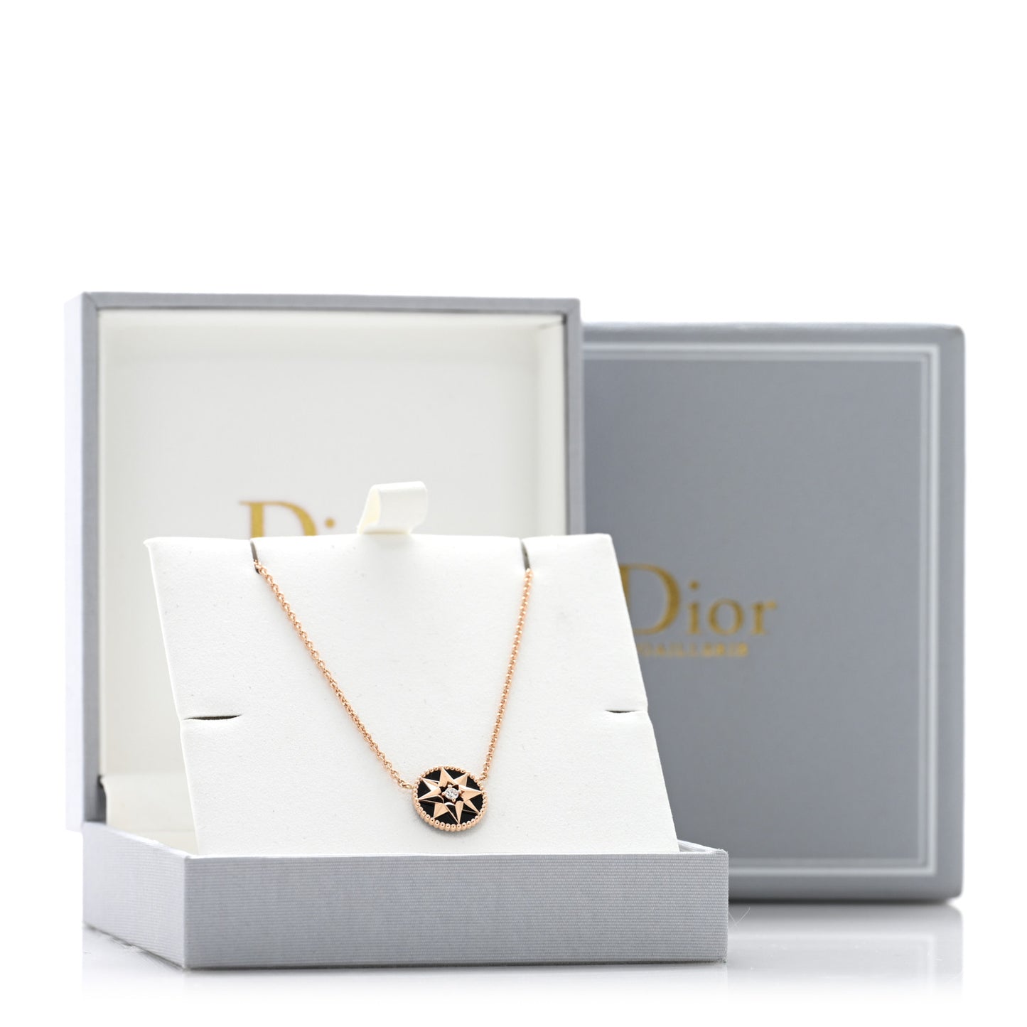 18K Rose Gold Diamond Black Onyx Rose Des Vents Necklace