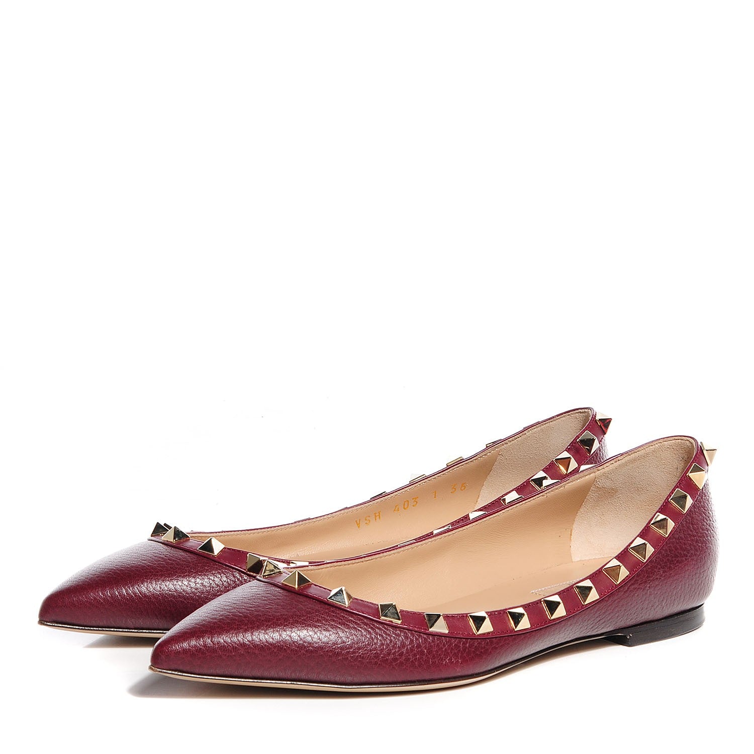 Valentino Garavani Pebbled Calfskin Rockstud Ballerina Flats 36 Rubino 3 of 6