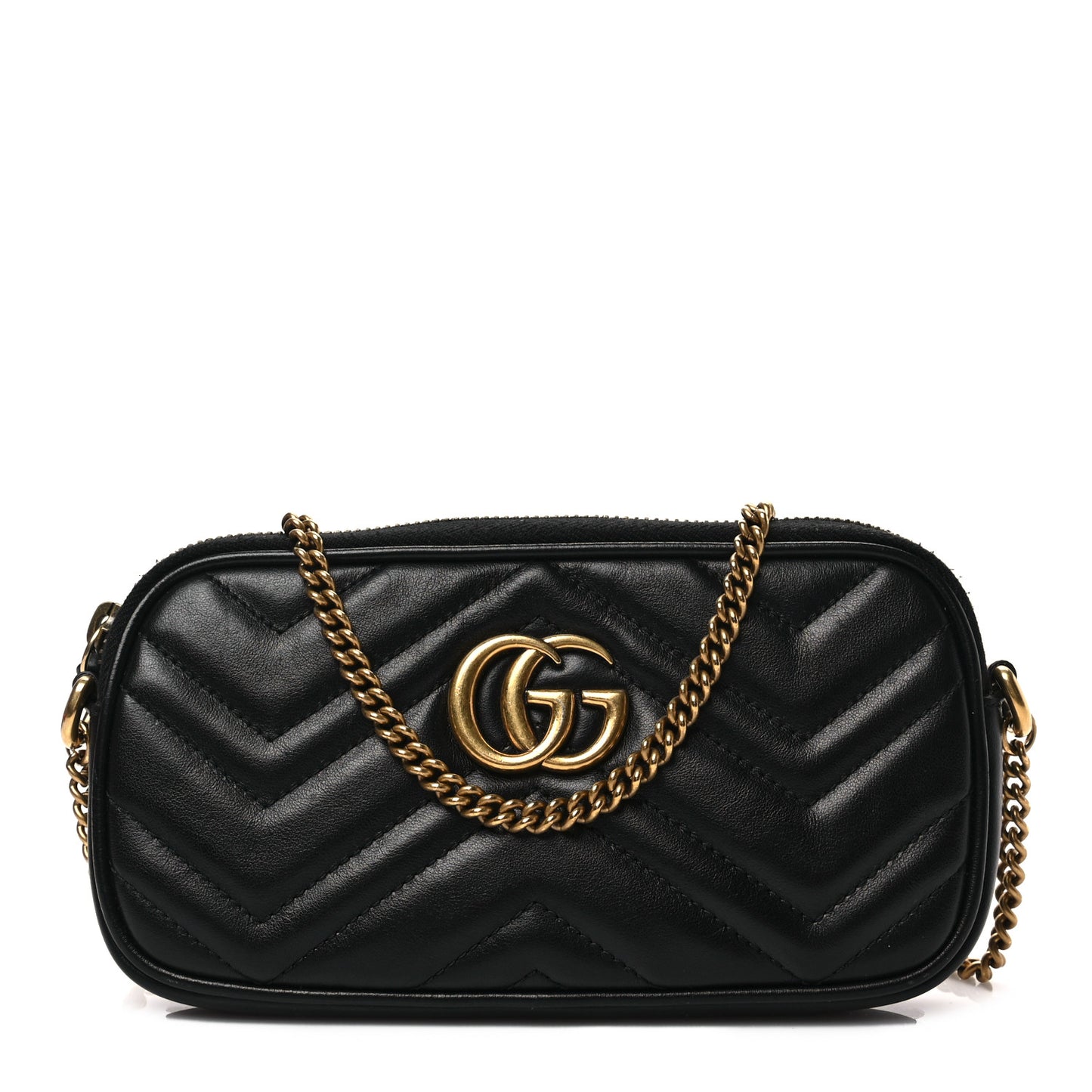 Calfskin Matelasse Mini GG Marmont Chain Crossbody Bag Black