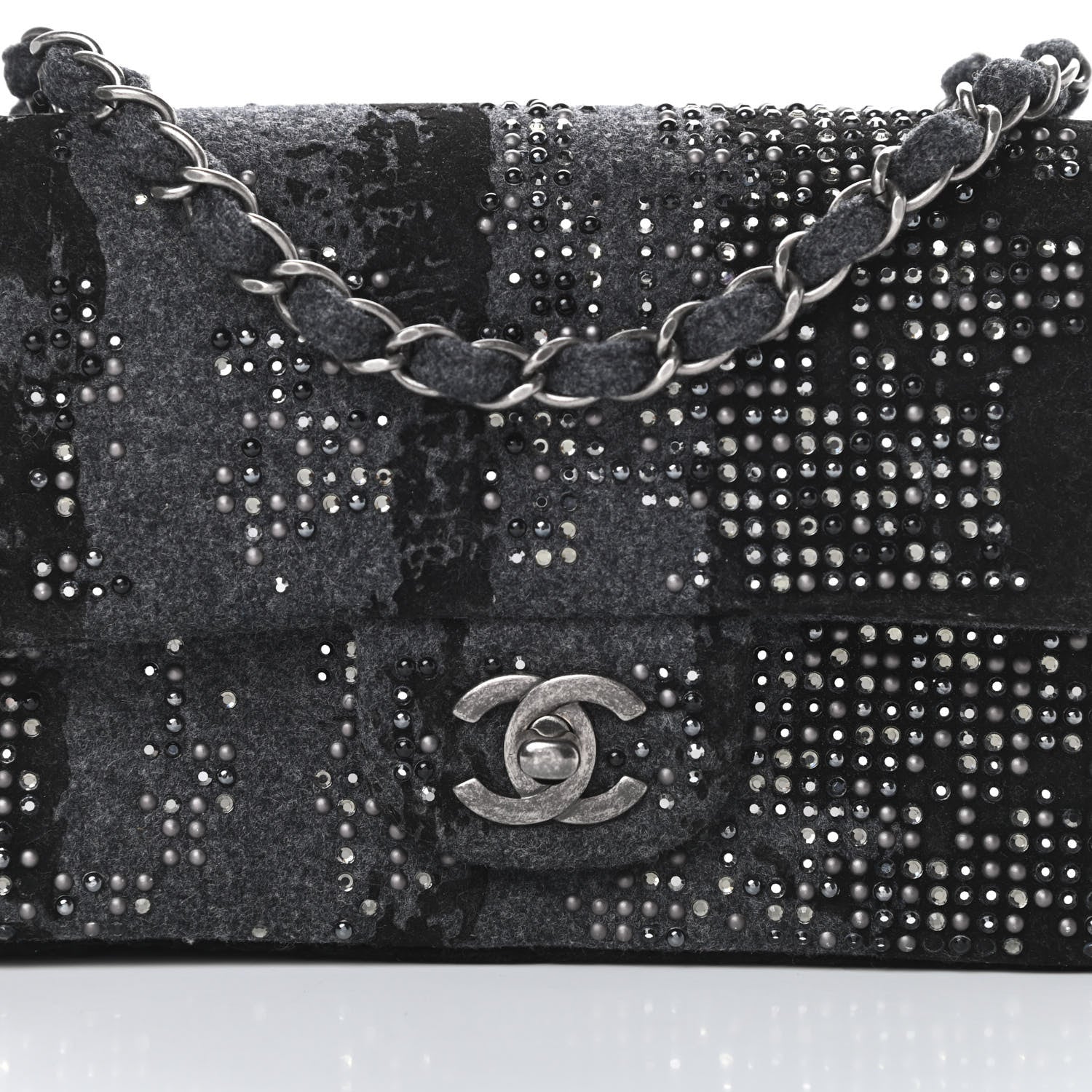 Chanel Wool Velvet Crystal Studded Mini Rectangular Flap Grey Black 8 of 12