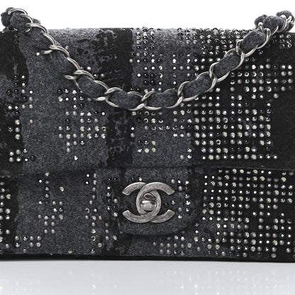 Chanel Wool Velvet Crystal Studded Mini Rectangular Flap Grey Black 8 of 12