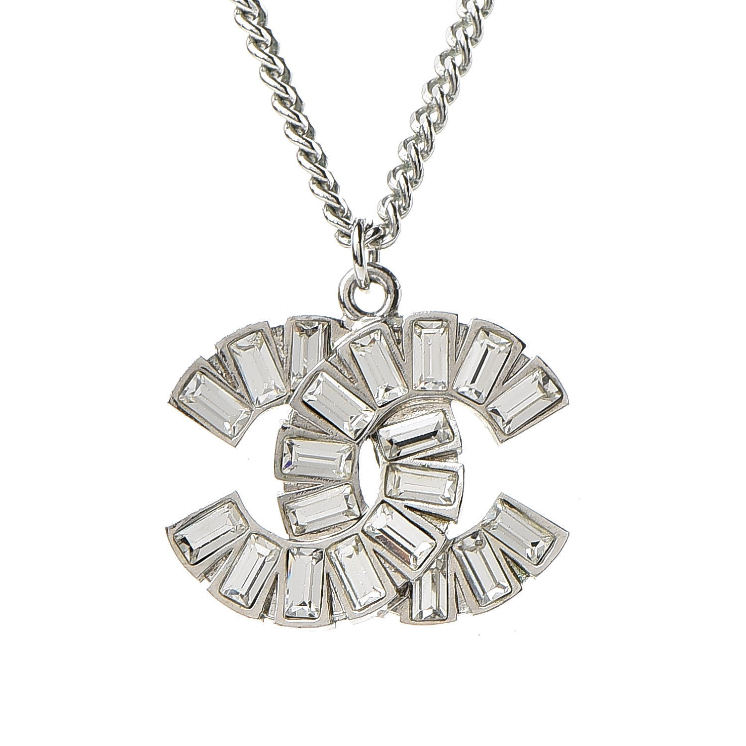 Chanel Baguette Crystal CC Pendant Necklace Silver 5 of 5