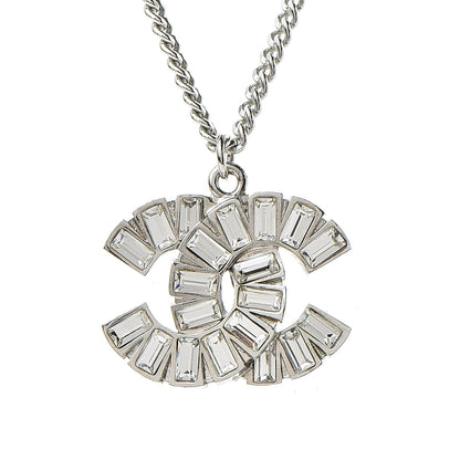 Chanel Baguette Crystal CC Pendant Necklace Silver 5 of 5