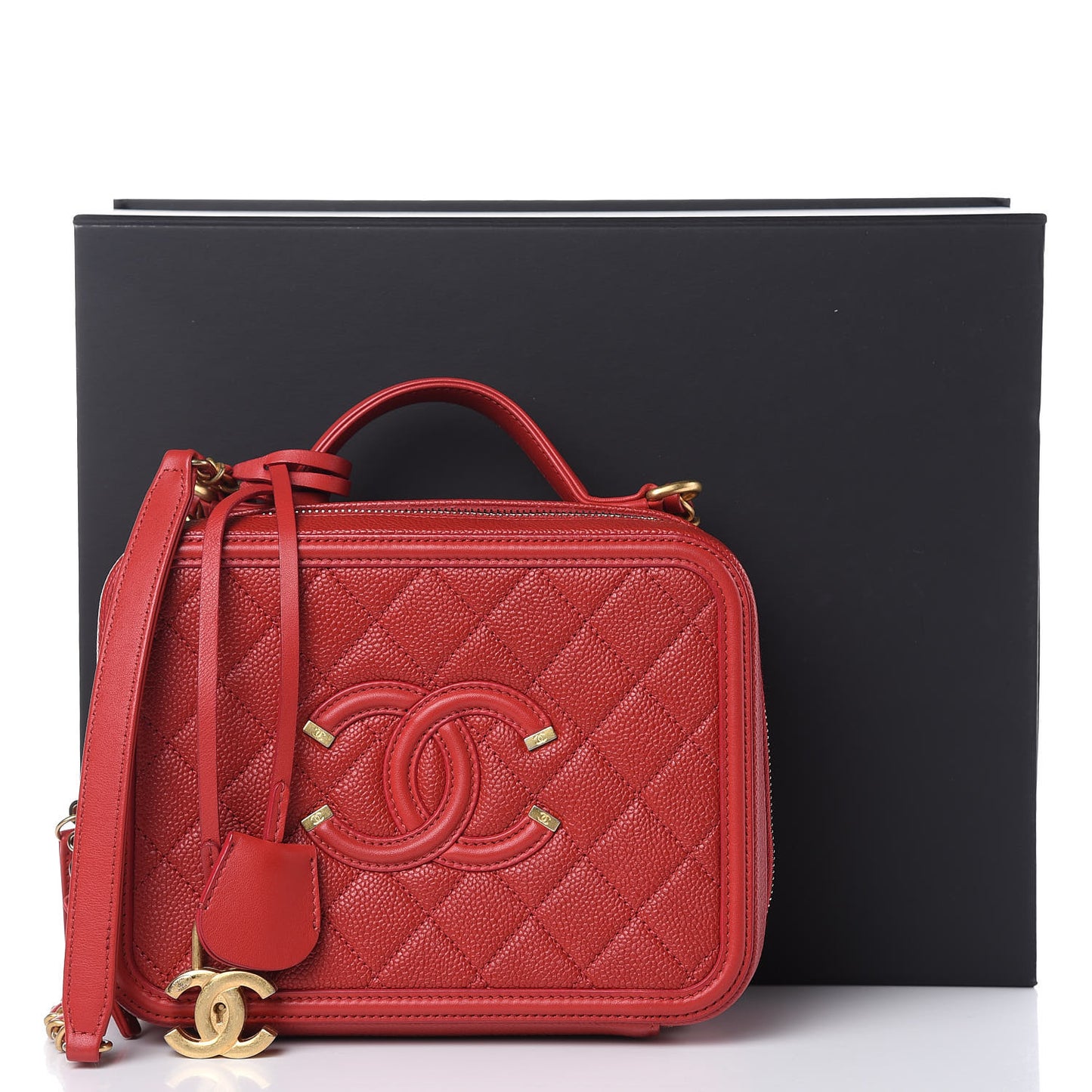 Caviar Quilted Medium CC Filigree Vanity Case Red