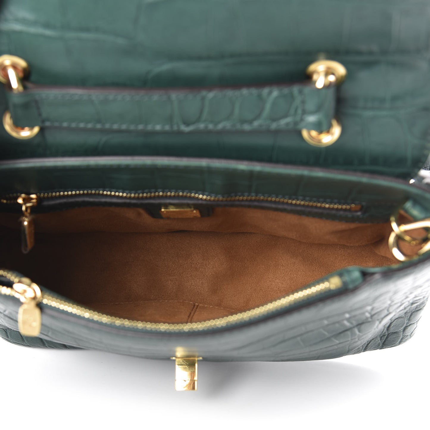 Calfskin Crocodile Embossed Top Handle Shoulder Bag Green