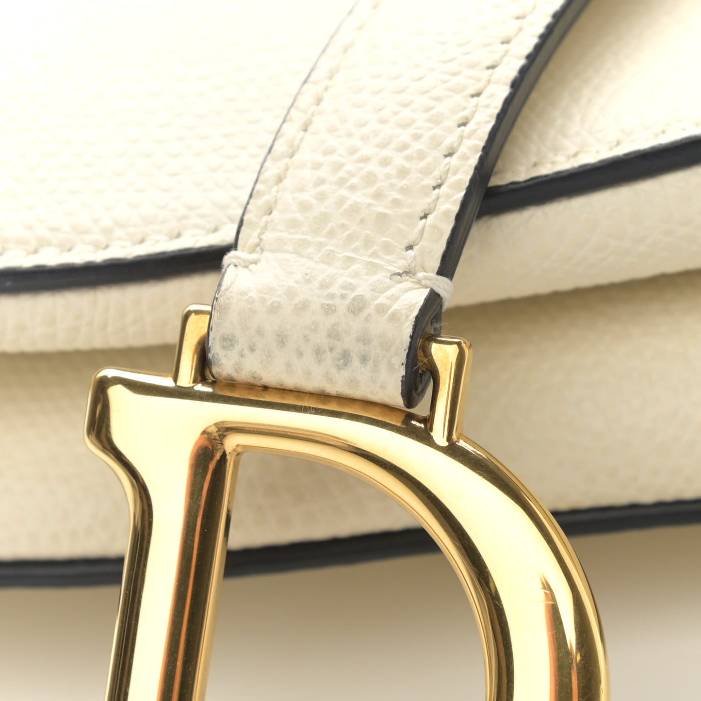 Grained Calfskin Mini Saddle Bag White