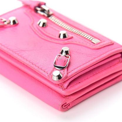 Balenciaga Agneau Arena Classic Hardware Mini Wallet Rose Fluo 9 of 12
