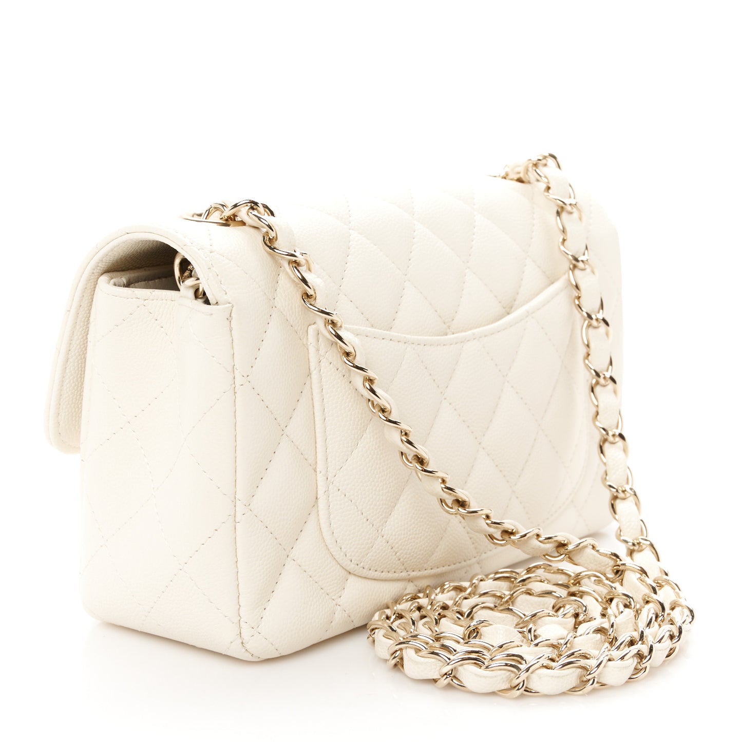 Caviar Quilted Mini Rectangular Flap White