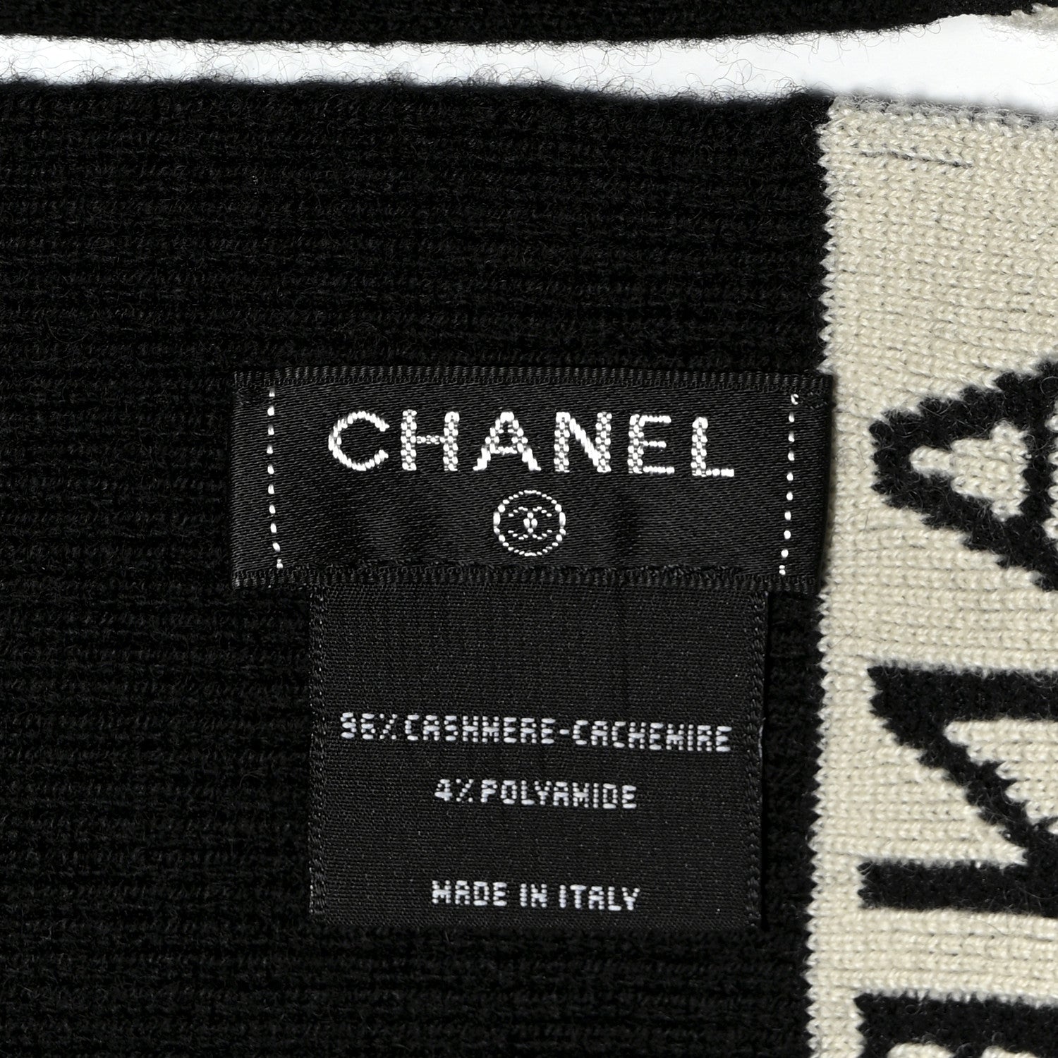 Chanel Cashmere Logo Scarf Black White 3 of 5