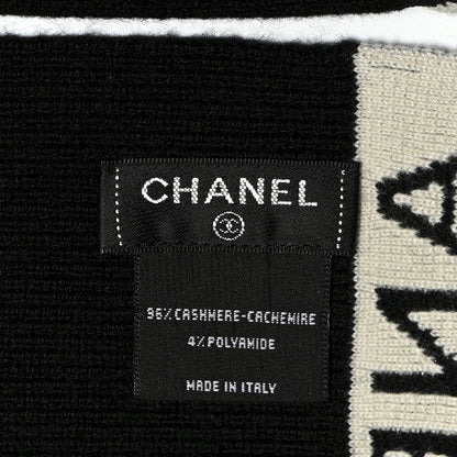 Chanel Cashmere Logo Scarf Black White 3 of 5