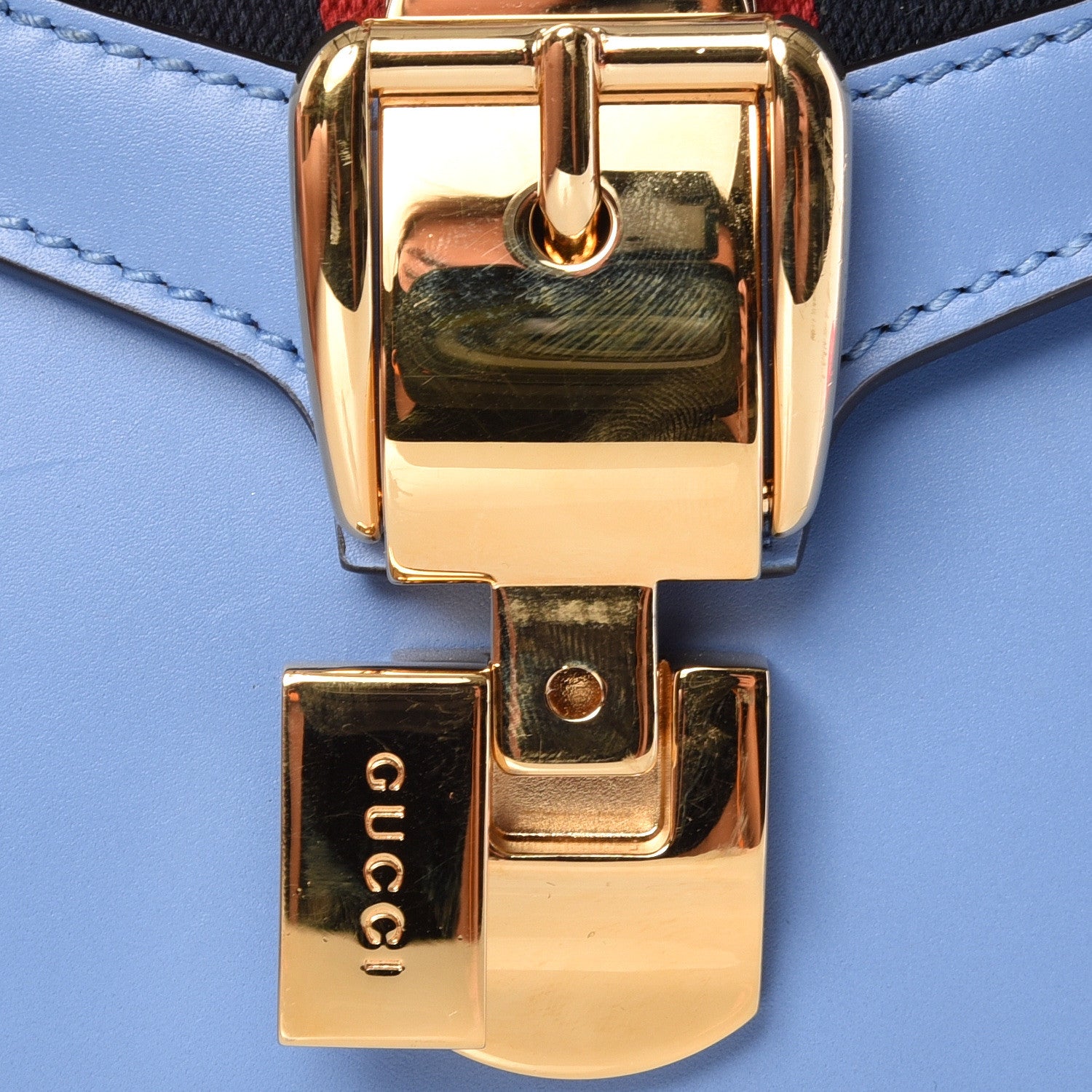 Gucci Calfskin Mini Sylvie Chain Shoulder Bag Clear Sky Blue 16 of 18
